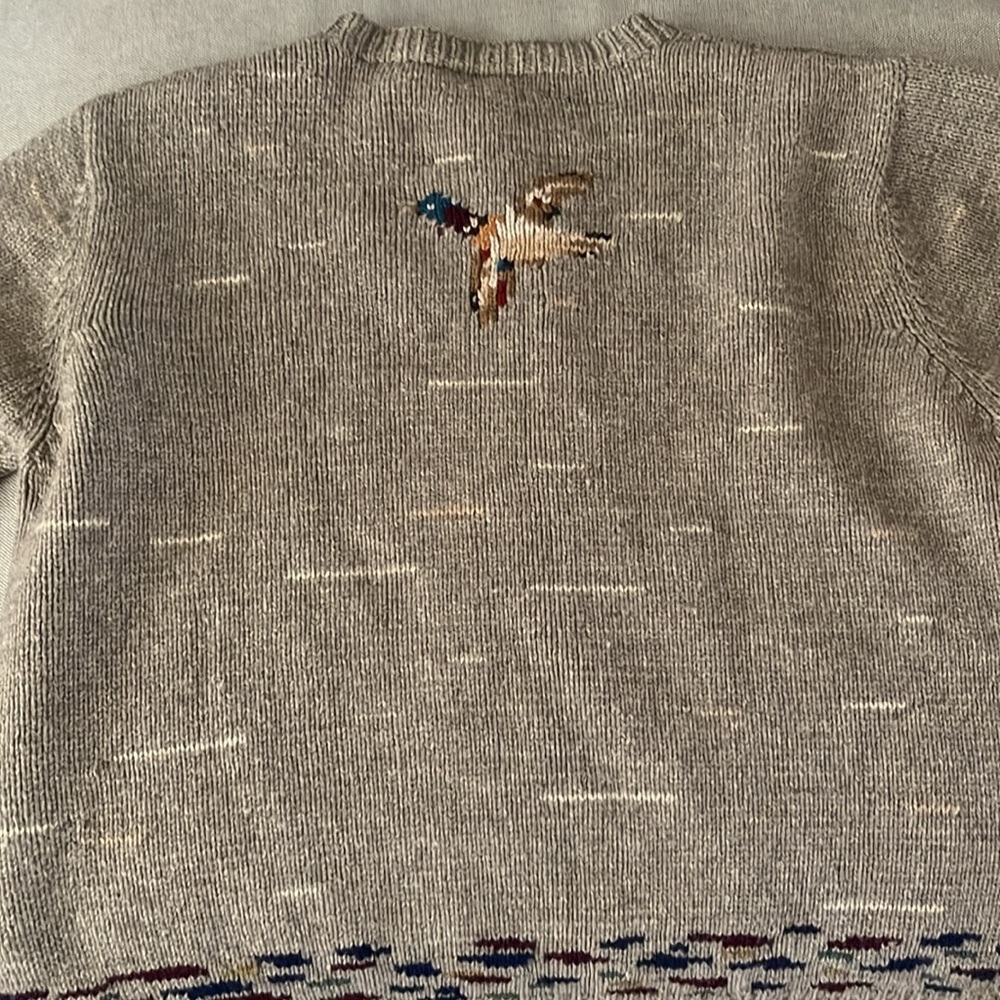 Vintage Ralph Lauren Brown/Gray Bird-Intarsia Button-Front Cardigan. - Picture 3 of 3
